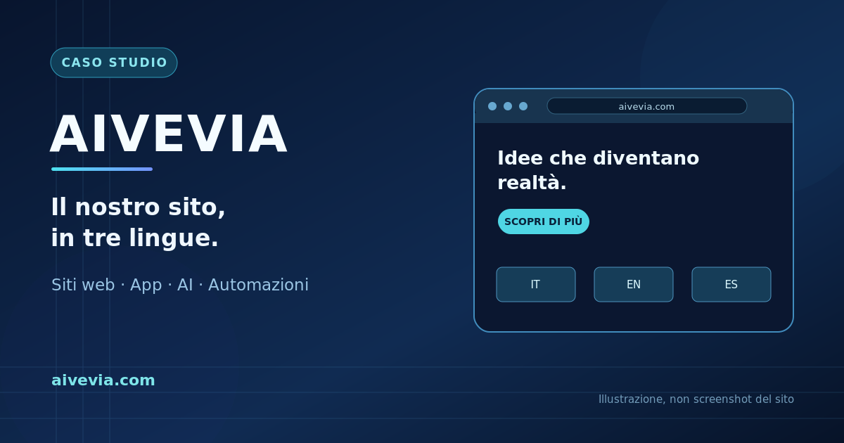 Copertina illustrata del progetto AIVEVIA: identità digitale e tre lingue, italiano, inglese e spagnolo.